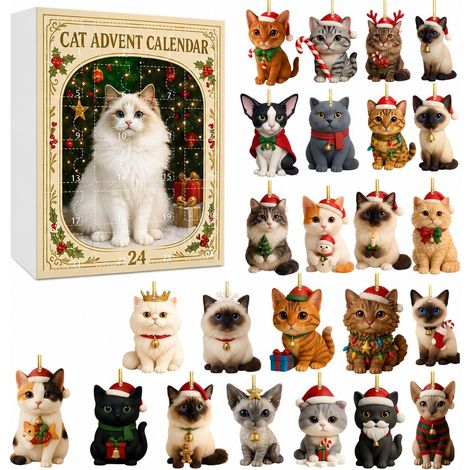 Calendrier de l'Avent de Noël, boîte surprise, pendentif chat en acrylique, 24 décorations pour sapin (GJ507-010) (1/5)