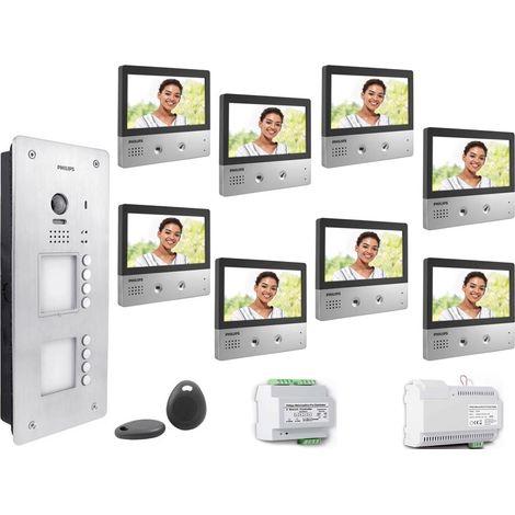 KIT VIDEOCITOFONO 8 FAMIGLIE PHILIPS 2 FILI A COLORI VIVAVOCE 7 POLLICI