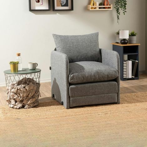 Fauteuil convertible gris lin 1 place couchage 200 cm ORURO (1/5)