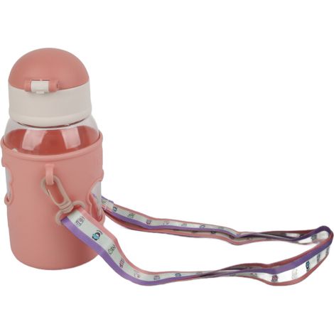 Wasserflasche für Kinder mit individuellem Strohhalm, verziert mit niedlichen Cartoon-Motiven, ideal für Zuhause und Schule, rosa. (1/5)