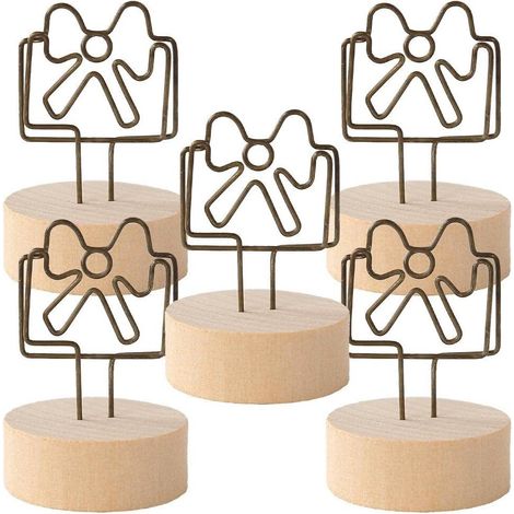 5 porte-photo bois – base bois + pince métal amusante pour bureau (1/3)