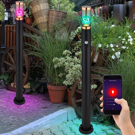 Lampada da terra piantana LED dimmerabile da esterno con rilevatore di movimento giardino acciaio inox fumè rame nero, controllo tramite app, Smart RGB LED 10W 806lm, PxH 7,6x110 cm, set da 2