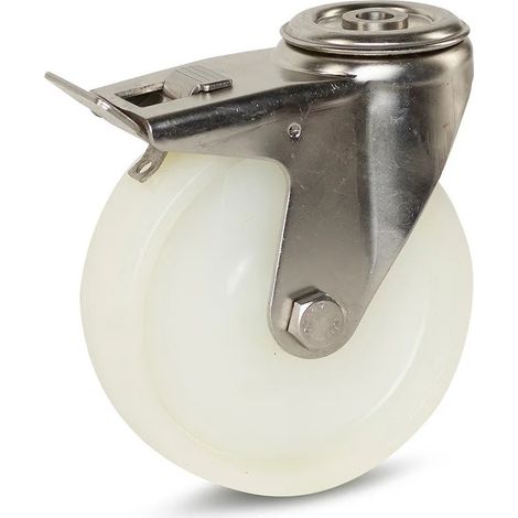 Roulette pivotante freinée - MESO - Nylon inox - 125mm - Trou central - 220kg