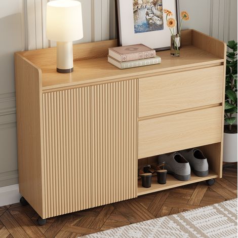 Zapatero con ruedas 110 x 35 x 86 cm en MDF natural HAVRYA (1/5)