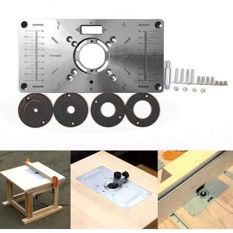 Decdeal Table de routeur multifonctionnelle, plaque d'insertion, bancs de travail du bois, modèles de coupe-bois en aluminium, Machine à graver avec 4 anneaux, outils (1/4)