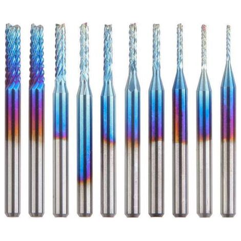 Fraise CNC 10Pcs Nano Blue Coat, 0,8-3.175 mm, queue de 1/8 (1/5)