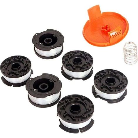Bobine Fil Coupe Bordure pour Fil debroussailleuse de Rechange pour débroussailleuse avec 6 bobines de Rechange (80 cm 0,065 cm) + Capuchon de Bobine + Ressort, pour Black and Decker AF-100 H567 (1/4)