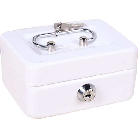 Caisse avec plateau à monnaie, coffre-fort de rangement en métal avec serrure, mini organiseur d'épargne pour la maison ou la voiture, blanche (1/5)