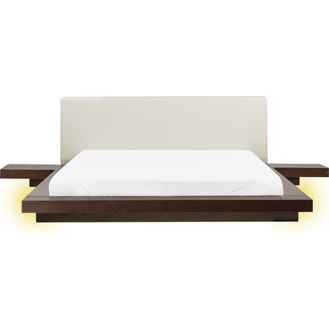 Bed with LED Faux Leather ZEN 160 x 200 cm (EU King Size) Dark Ash Wood (1/5)