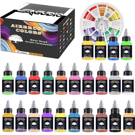 Peinture Aérographe 24 Couleurs 30 ml - Modèle prêt à l'emploi pour Airbrush, de gâteaux,de modèles