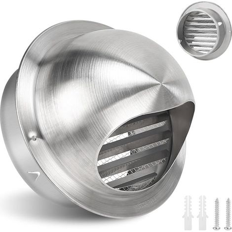 Grille de ventilation ronde, 150 mm en acier inoxydable avec clapet anti retour intégré, grille de protection météorologique avec moustiquaire intégrée (1/5)