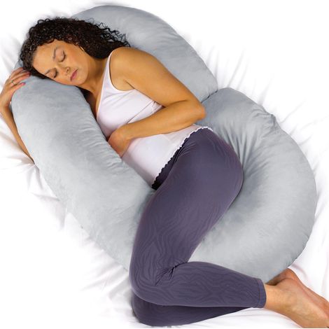 Aamira C Shaped Pregnancy Pillow Light Grey 140x65x20cm Shredded Memory Foam Full Body Maternity Cushion (1/5)