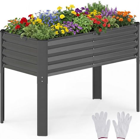 COSTWAY Fioriera Rialzata Rettangolare Letto Da Giardino Orto Rialzato Verticale Da Esterno Aiuola Vasi Per Orto In Metallo Gambe Alto Grande Ergonomico Versa (1/5)