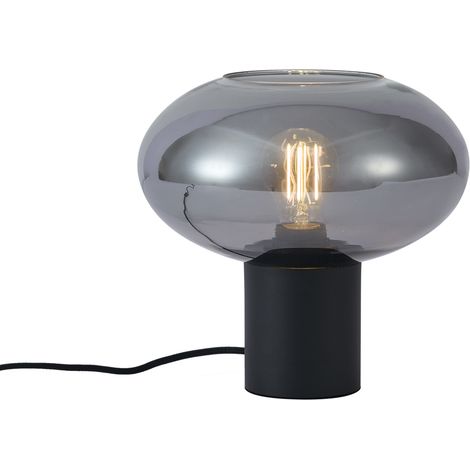 QAZQA Design Table Lamp Black with Smoke Glass - Umbrella