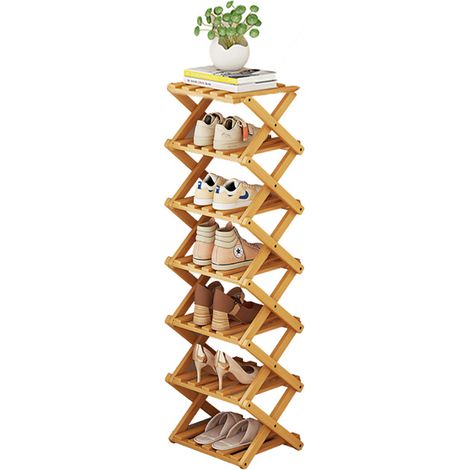 Étagère À Chaussures - 7 Niveaux - En Bambou Naturel - Pliable Sans Assemblage - Pour Entrée Couloir Chambre - 105 X 26 X 26 Cm - 1 Pièce (1/5)
