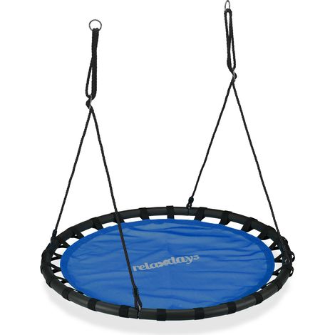 Relaxdays Nest Swing, Round Hanging Swing for Children, Height-Adjustable, Ø: 120 cm, For up to 100 kg, Blue