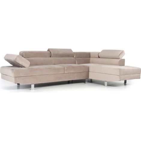 Canapé d'angle avec têtières relevables Alfa Velours Taupe