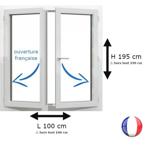 Fenêtre PVC 2 vantaux H 195 x L 100 cm OF pour pose en neuf avec poignée