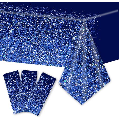 Nappes bleues et argentées 3 pièces, nappes jetables en plastique, nappes rectangulaires 137x274cm, fournitures de décoration de fête (1/5)