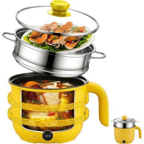 Cuiseur électrique Hot Pot, 1,5L Petit cuiseur électrique avec panier vapeur en acier inoxydable, 600W Cuiseur rapide à nouilles portable, poêle polyvalent pour la maison, le bureau et la résidence (1/5)