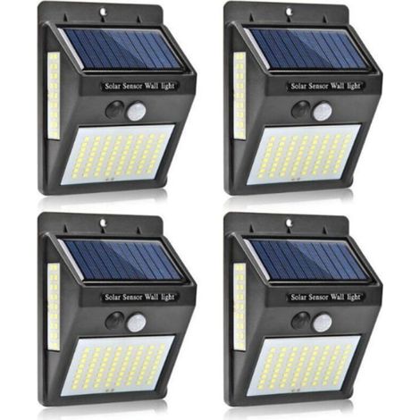 Lampes solaires pour extérieur avec détecteur de mouvement, 4 Pack 100LED Lumière Solaire IP65 Etanche 1200mAh Projecteur Extérieur, Éclairage Mural de Sécurité sans Fil pour Jardin