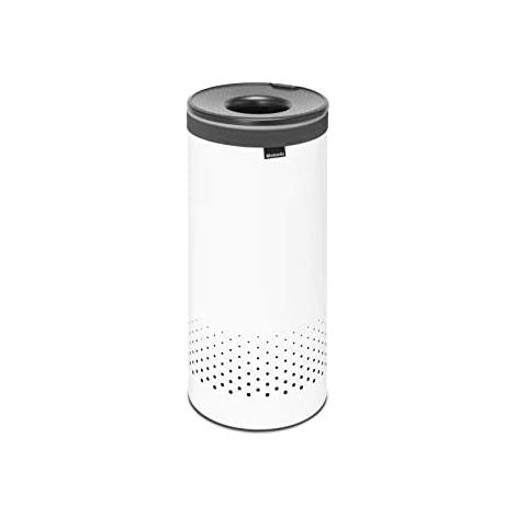 Brabantia - Cubo para la ropa sucia - Tapa de plástico con manos libres - Bolsa para la ropa sucia en el interior - Cesto con orificios de ventilación - Fondo que no se raya - Blanco - 35L (1/5)