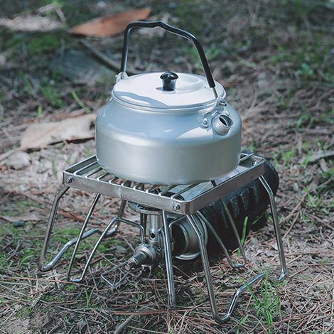 Grille de barbecue pliable en acier inoxydable rayé et support de réchaud portable, adaptés au camping en plein air. (1/5)