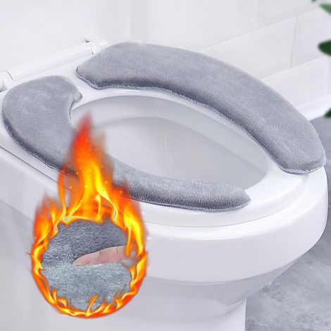 Universeller Toilettensitzbezug, 1 Paar graue waschbare Plüsch-Toilettensitzbezüge, warme Toilettensitzkissen, verdickter Toilettensitz für die meisten Toiletten (1/5)