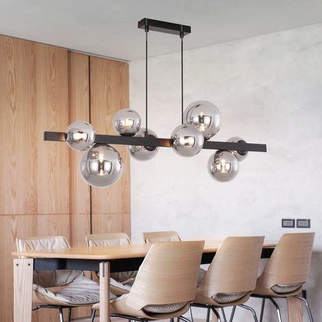 Lustre ZMH Lampe Suspendue Salon 8 Ampoules - Lampe de Cuisine Suspendue G9 Lampe Suspendue Lampe de Table à Manger Salle à Manger Boule de Verre Moderne Gris Fumée pour Cuisine (sans Ampoule) (1/5)