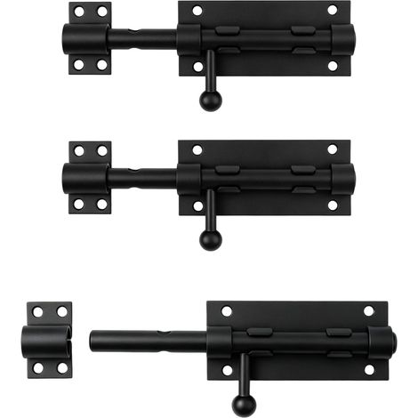 Lot de 3 loquets de porte verrouillables en acier inoxydable - Noir - 160 mm - Serrure de porte de jardin - Verrou à boulon avec trou de cadenas pour portail, fenêtre, clôture (1/5)