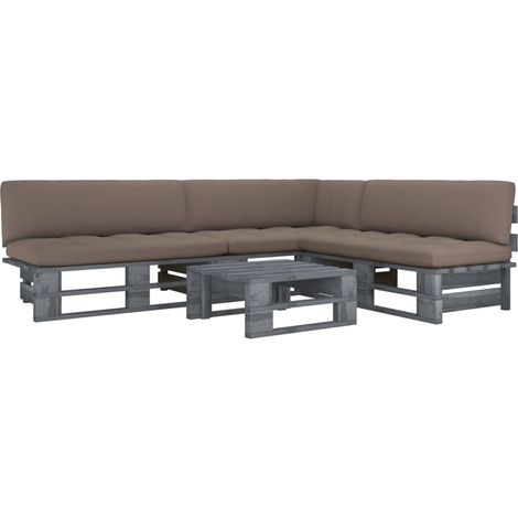 4-tlg. Paletten-Lounge-Set Grau Imprägniertes Kiefernholz (1/5)