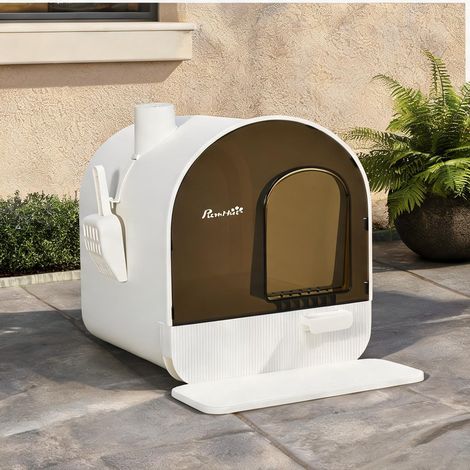 Litière couverte pour chat avec tapis plastique blanc 43 x 44 x (1/5)