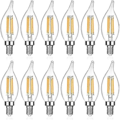 Bombilla LED decorativa de filamento, base E12, no regulable, efecto llama, paquete de 12 unidades. (1/3)