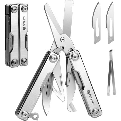 Multitool, Multi Tool de Poche EDC, Ciseaux Multifonctions avec Brise-vitre, Outil Multifonction pour Urgences et l'usage Quotidien, Gadgets EDC, Cadeau Noel Homme - Argenté (1/5)