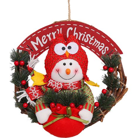 Guirlande En Rotin - Couronne De Porte De Noël Avec Personnage - Décoration Murale Et Porte - 25 Cm - 1 Pièce (1/5)