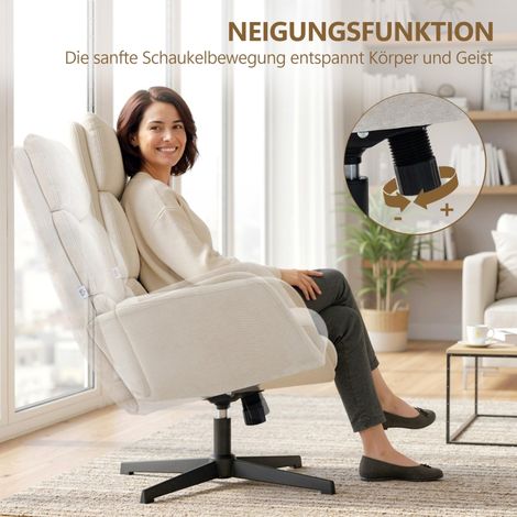 Fauteuil lounge avec repose-pieds, dossier haut, piètement métal, pour salon et chambre, beige (1/5)