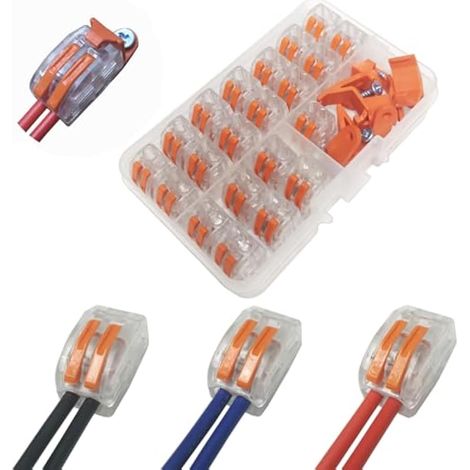 Connecteur de Fil Compact, 21pcs 2 ports Conducteur Compact Fil Connecteurs Ressort Bornier Kits de et clip de montage (1/5)