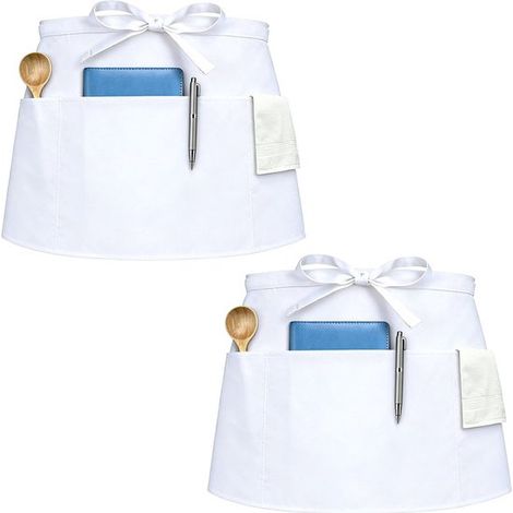Grembiule - Grembiule da chef lungo fino alla vita - Unisex - Con tasche - Set di due - Nero (1/5)