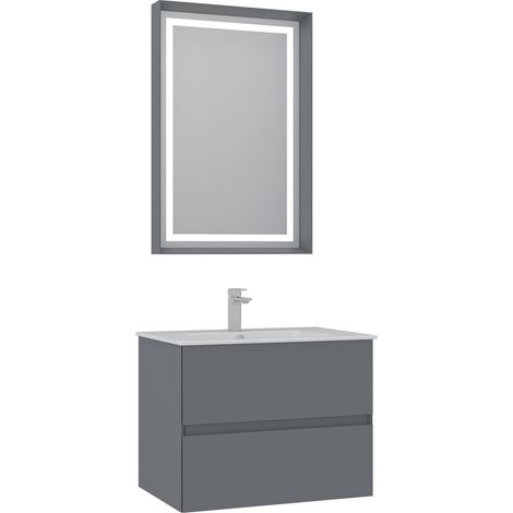 Ensemble Meuble Vasque avec Miroir (2 Pièces) "Nest 71 v2" - 71 x 51 x 55 cm - Matte Grey (1/3)