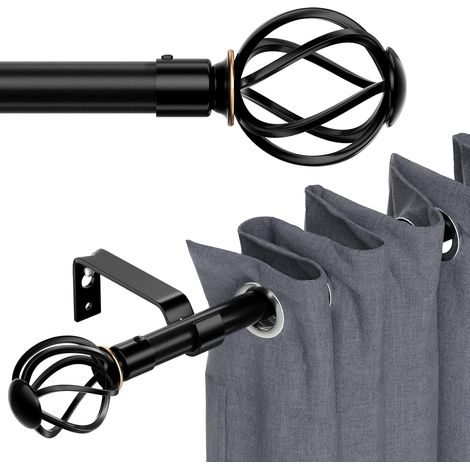 Tringle à Rideau Noire - 1 Pièce - Métal Noir Mat - Extensible 68-222cm - Salon Chambre Cuisine - Diamètre 16mm (1/5)