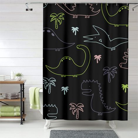 Rideau de douche dinosaures bébés, œillets plastique, polyester résistant (1/5)