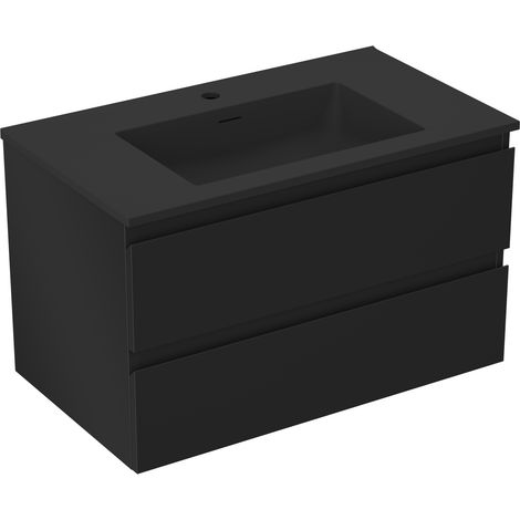 Mexen Orio Badezimmerunterschrank 80 cm mit Waschbecken Otis, 2 Schubladen, schwarz matt - 91A10-08047-2-BFF71-W18M71