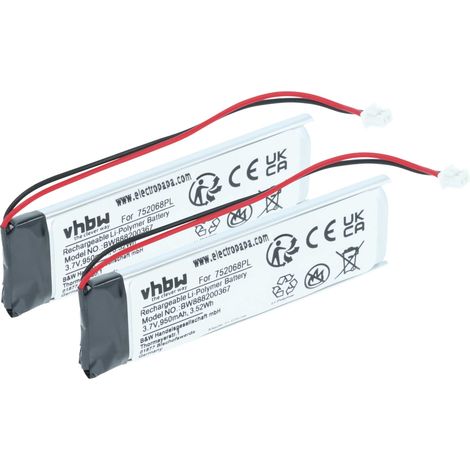 vhbw 2x Akku Ersatz für Midland 752068PL für Wireless Headset Kopfhörer (950 mAh, 3,7 V, Li-Polymer)