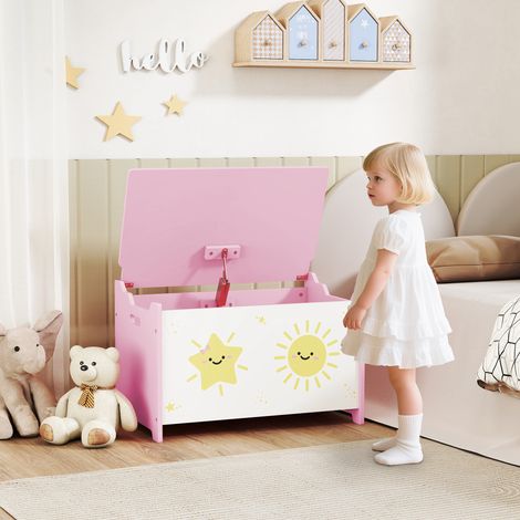 Baule portagiochi con coperchio, contenitore per bambini con cerniere di sicurezza, 60 x 37 x 39 cm, rosa