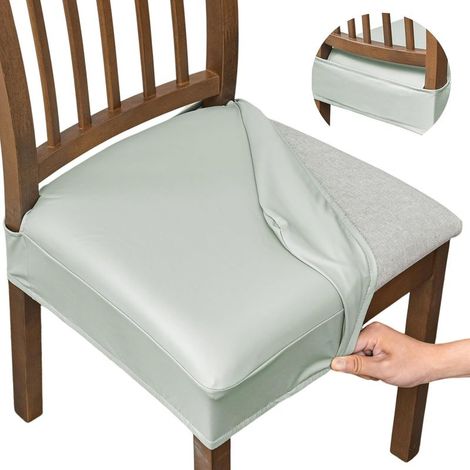 Housses de siège imperméables pour chaises de restaurant (ensemble de 2 pièces), ensemble de siège de chaise en cuir PU, housses de chaise amovibles et lavables, housse de dossier (PU gris clair). (1/5)
