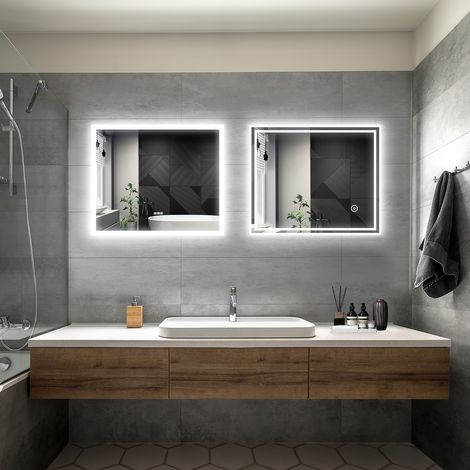 ELEGANT Bathroom LED Mirror Modern Wall Mounted Rectangular Bathroom Mirror 600x500mm + 600x500mm with Demister Pad Shaver Socket and Bluetooth Speakers (1/5)
