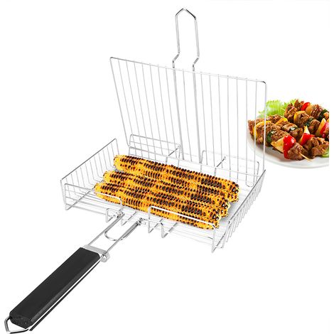 Grillnetz quadratisch, für gegrillten Fisch und Hähnchen, mit Clip, handliche Grilldrahtklemme (1/5)