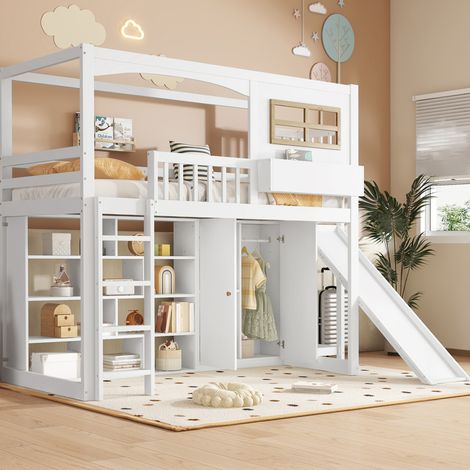Letto a castello bambini con scivolo e armadio 90x200 OKMYHOME (1/5)