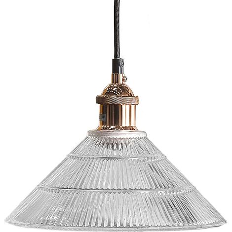 Beliani – Lampe suspension en verre transparent et métal cuivré – Culot E27 – Puissance 40W – Hauteur 129 cm – Style industriel pour salon ou cuisine (1/6)