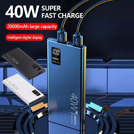 Powerbank Magnétique 40W – 20 000 mAh – Charge Rapide – Compatible iPhone, Samsung, Huawei – Chargement Sans Fil Qi – Noir (1/5)